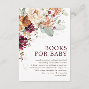 Rustic Boho Burgundy Floral Books for Baby shower Informatiekaartje