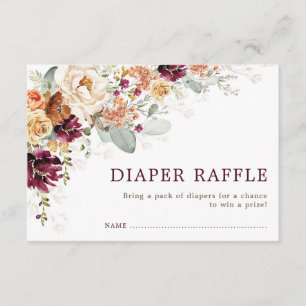 Rustic Boho Burgundy Oranje Floral Diaper Raffle Informatiekaartje