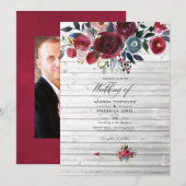 Rustic Boho Chic Burgundy and Navy Floral Wedding Kaart (Voorkant / Achterkant)