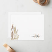 Rustic Boho Chic Pampas Grass Palm Leaves Monogram Notitiekaartje (Voorkant / Achterkant in situ)