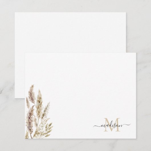 Rustic Boho Chic Pampas Grass Palm Leaves Monogram Notitiekaartje (Voorkant / Achterkant)