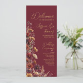 Rustic Boho Chic Wildflowers Burgundy Wedding Programma (Staand voorkant)