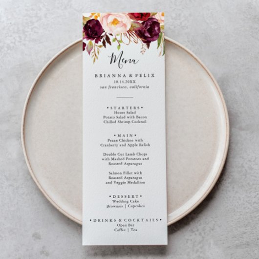Rustic Boho Colorful Floral Dinner Menu