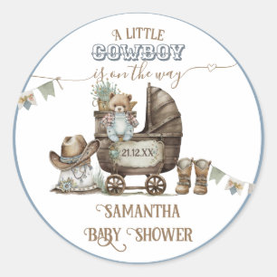 Rustic Boho Country Wild West Boy Shower Ronde Sticker