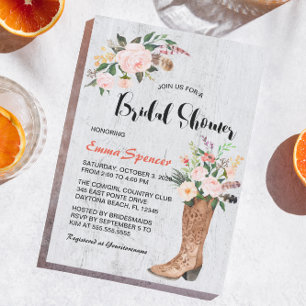 Rustic Boho Cowgirl Floral Boots Vrijgezellenfeest Kaart
