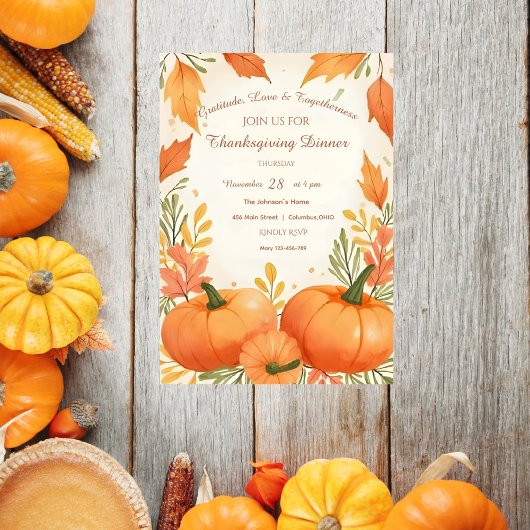 Rustic Boho Cozy Autumn Thanksgiving Invitation Kaart