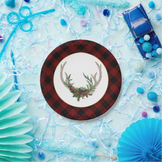 Rustic Boho Deer Antlers | kersttouw Papieren Bordje (Feest)