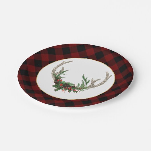 Rustic Boho Deer Antlers | kersttouw Papieren Bordje (Gekanteld)