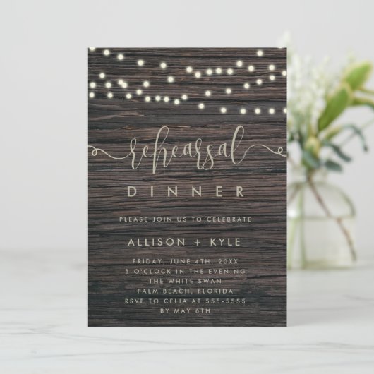 Rustic Boho Dîner de répétition Bois Invitation (Debout devant)