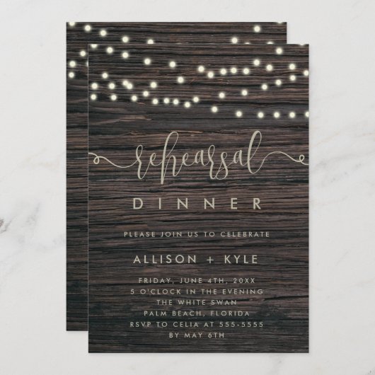 Rustic Boho Dîner de répétition Bois Invitation (Devant / Derrière)