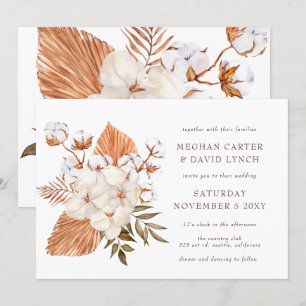 Rustic Boho Dried Palm Cotton Tropical Wedding Kaart