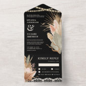 Rustic Boho Dried Palm Pampas Black Wedding All In One Uitnodiging (Binnen)