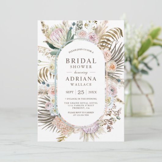 Rustic Boho Dried Palm Pampas Floral Vrijgezellenf Kaart (Staand voorkant)