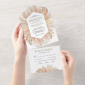 Rustic Boho Dried Pampas Grass Hex Lijst Wedding All In One Uitnodiging (Afscheurbaar)