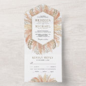 Rustic Boho Dried Pampas Grass Hex Lijst Wedding All In One Uitnodiging (Binnen)