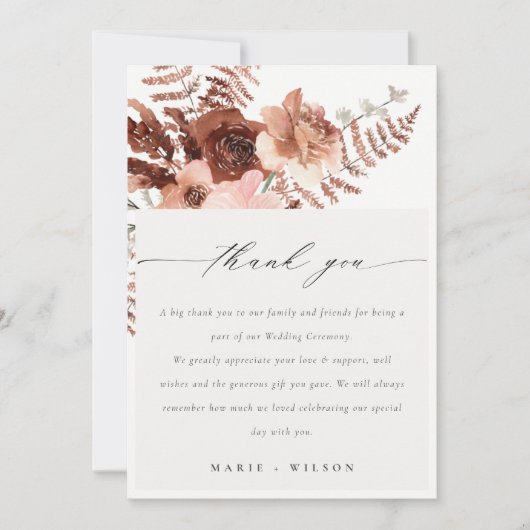 Rustic Boho Dried Rust Blush Fern Orchid Wedding Bedankkaart (Voorkant)