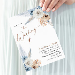 Rustic Boho Dusty Blue Floral Wedding Kaart