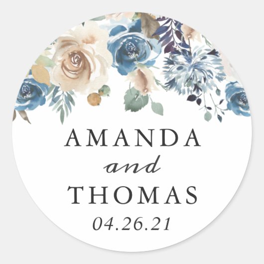 Rustic Boho Dusty Blue Green Floral Wedding Ronde Sticker (Voorkant)