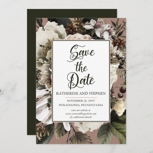 Rustic Boho Dusty Pink Floral Bouquet Save The Date (Voorkant / Achterkant)