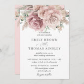 Rustic Boho Dusty Roos Blush Floral Pampas Wedding Kaart (Voorkant / Achterkant)