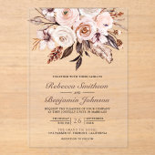 Rustic Boho Earthy Ivory Floral Wedding Acryl Uitnodigingen (Voorkant)