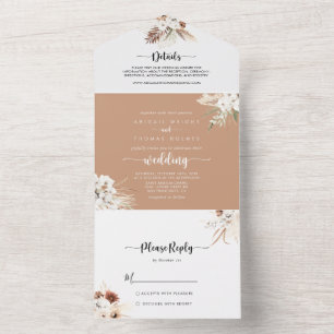 Rustic Boho Elegant Floral Wedding All In One Uitnodiging