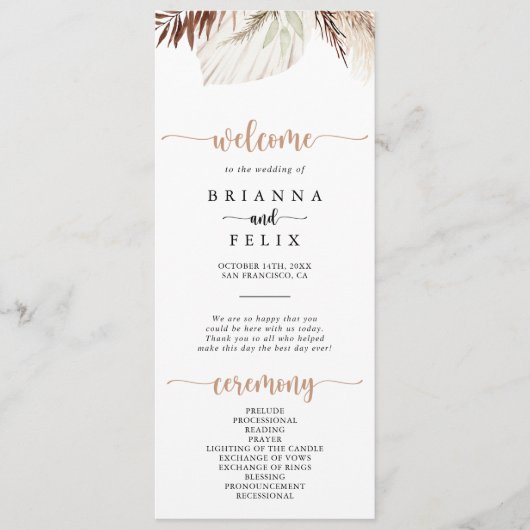 Rustic Boho Elegant Floral Wedding Programme Programma (Voorkant)