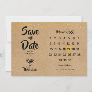 Rustic Boho Elegant Gold Heart Calendar Save The Date