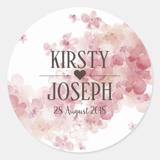 Rustic Boho Feather Floral Pink Wedding Sticker (Voorkant)