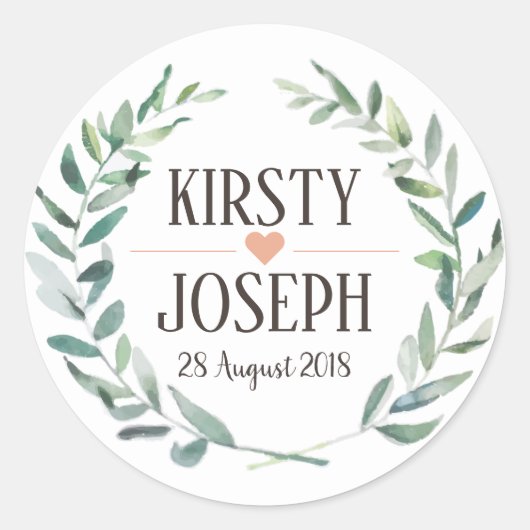 Rustic Boho Feather Floral Wreath Wedding Sticker (Voorkant)