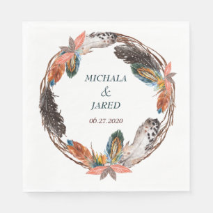 Rustic Boho Feather Wreath Wedding Servetten