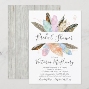 Rustic Boho Feathers Waterverf Vrijgezellenfeest Kaart
