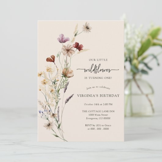 Rustic Boho Fleur sauvage Invitation d'anniversair (Debout devant)