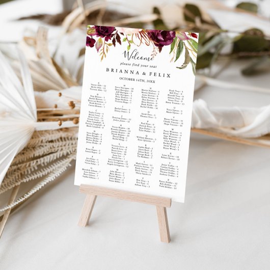 Rustic Boho Floral Alfabetical Seating Chart Poster