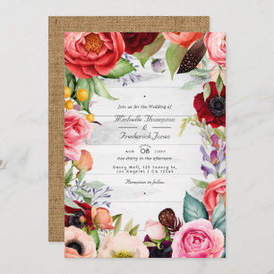Rustic Boho Floral Bohemian QR Code RSVP Weddensch Kaart