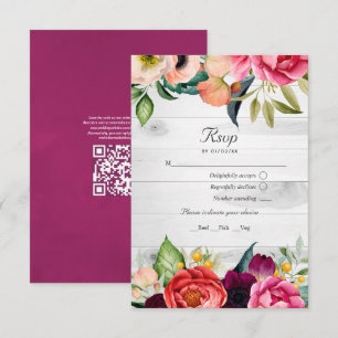 Rustic Boho Floral Bohemian QR Code RSVP Weddensch Kaartje