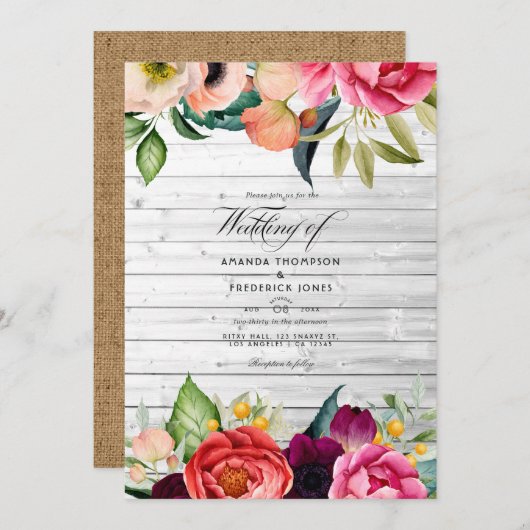 Rustic Boho Floral Bohemian Wedding Uitnodiging (Voorkant / Achterkant)
