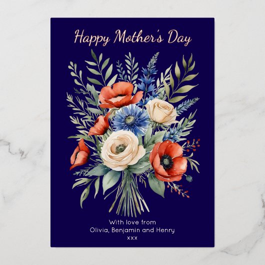 Rustic Boho Floral Bouquet Happy Moederdag Folie Feestdagenkaart (Voorkant)