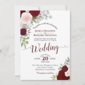 Rustic Boho Floral Burgundy Red & Pink Wedding Kaart (Voorkant)