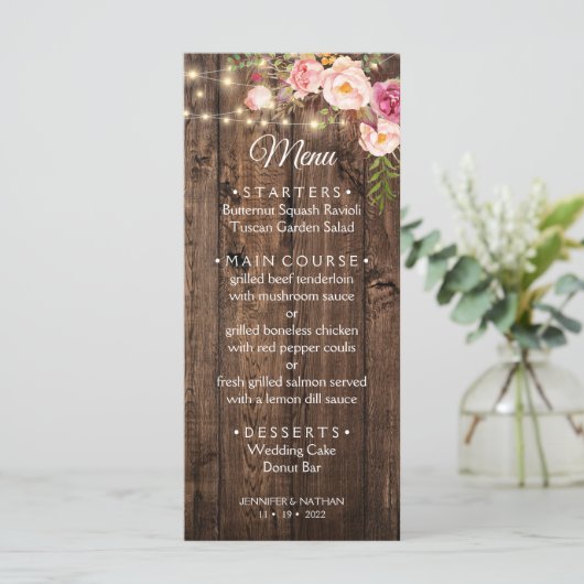 Rustic Boho Floral Country Wedding Menu (Staand voorkant)