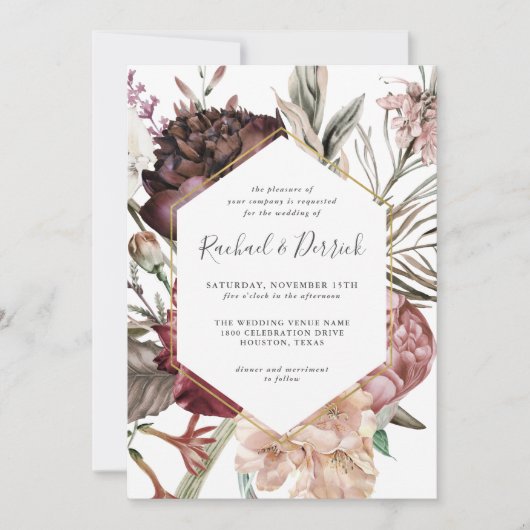 Rustic Boho Floral Fantasy Wedding Kaart (Voorkant)