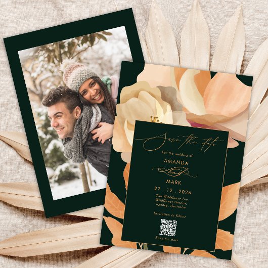 Rustic Boho Floral Green Save the date Uitnodiging