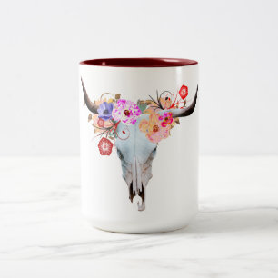 Rustic Boho Floral Longhorn Skull Tweekleurige Koffiemok