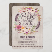 Rustic Boho Floral Save the Date Invitation (Voorkant / Achterkant)