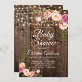 Rustic Boho Floral String Lights Baby shower Kaart (Voorkant / Achterkant)
