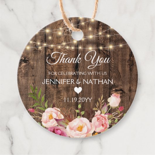 Rustic Boho Floral String Lights Hartelijk dank Bedankjes Labels (Voorkant)