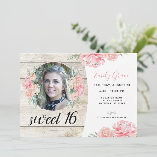 Rustic Boho Floral Sweet 16 Invitation d'anniversa (Debout devant)