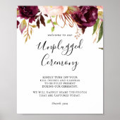Rustic Boho Floral Unplugged Ceremony Sign Poster (Voorkant)