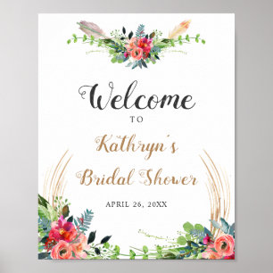 Rustic Boho Floral Waterverf Vrijgezellenfeest Sig Poster