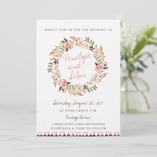 Rustic Boho Floral Wedding Invitations Kaart (Staand voorkant)
